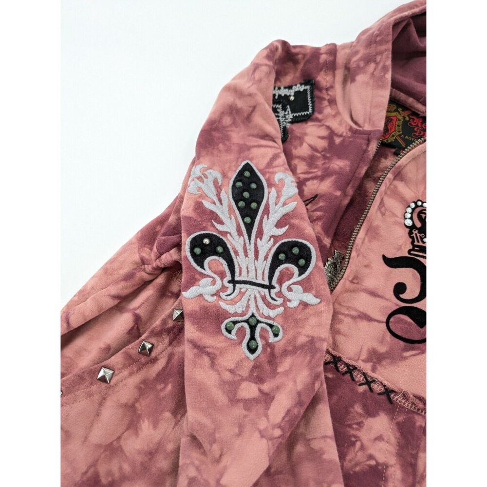 Rebel Spirit Pink Tie-Dye Zip Hoodie with Embroidered Patches - Picture 13 of 13